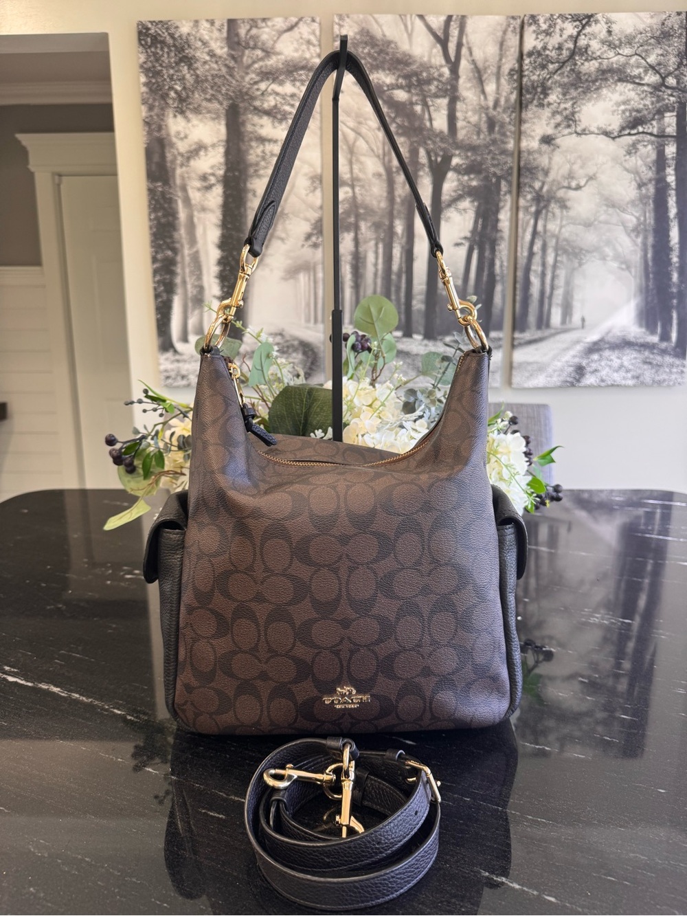 🤎Coach Pennie Shoulder Bag Signature Canvas Brown Black